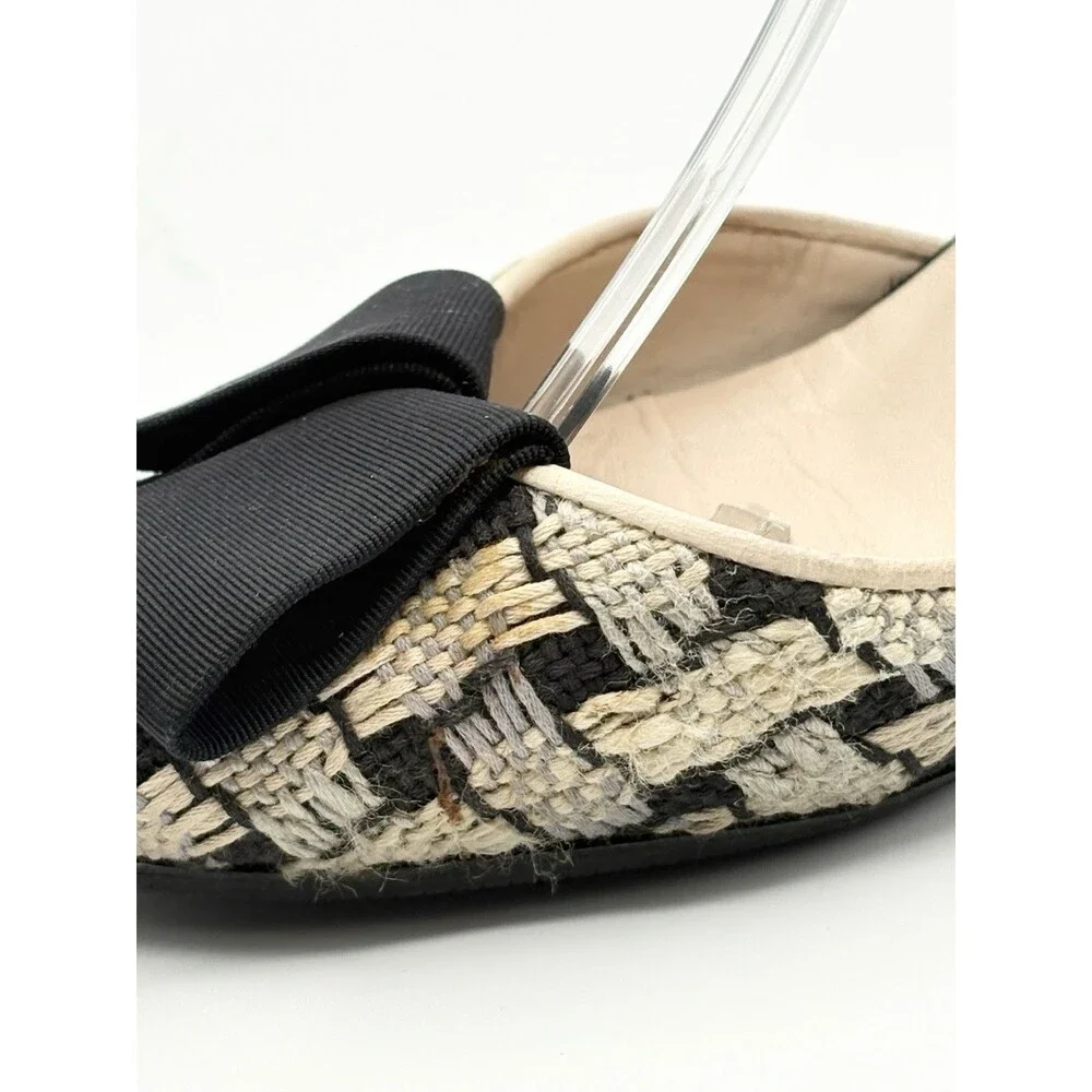Chanel S/S 2005 Blue & White Tweed Heels w/ Black Bow Accent Vintage EU 36.5